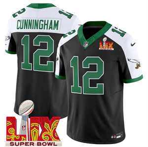 Philadelphia Eagles Kelly Green Super Bowl LIX Patch Vapor Limited Football Jersey - All Stitched Black Alternate Randall Cunningham