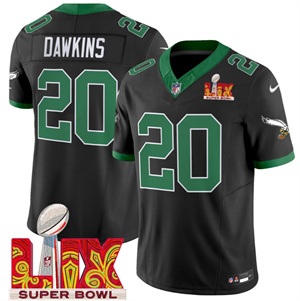 Philadelphia Eagles Kelly Green Super Bowl LIX Patch Vapor Limited Football Jersey - All Stitched Black Brian Dawkins