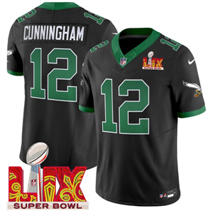 Philadelphia Eagles Kelly Green Super Bowl LIX Patch Vapor Limited Football Jersey - All Stitched Black Randall Cunningham