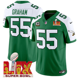 Philadelphia Eagles Kelly Green Super Bowl LIX Patch Vapor Limited Football Jersey - All Stitched Kelly Alternate Brandon Graham