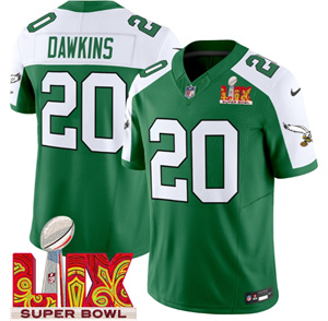 Philadelphia Eagles Kelly Green Super Bowl LIX Patch Vapor Limited Football Jersey - All Stitched Kelly Alternate Brian Dawkins