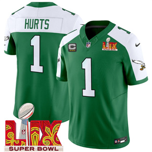 Philadelphia Eagles Kelly Green Super Bowl LIX Patch Vapor Limited Football Jersey - All Stitched Kelly Alternate Jalen Hurts