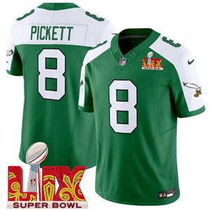 Philadelphia Eagles Kelly Green Super Bowl LIX Patch Vapor Limited Football Jersey - All Stitched Kelly Alternate Kenny Pickett