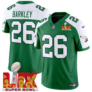 Philadelphia Eagles Kelly Green Super Bowl LIX Patch Vapor Limited Football Jersey - All Stitched Kelly Alternate Saquon Barkley