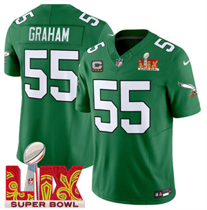 Philadelphia Eagles Kelly Green Super Bowl LIX Patch Vapor Limited Football Jersey - All Stitched Kelly Green Brandon Graham