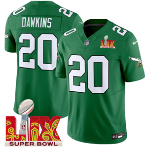 Philadelphia Eagles Kelly Green Super Bowl LIX Patch Vapor Limited Football Jersey - All Stitched Kelly Green Brian Dawkins