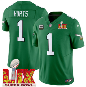 Philadelphia Eagles Kelly Green Super Bowl LIX Patch Vapor Limited Football Jersey - All Stitched Kelly Green Jalen Hurts
