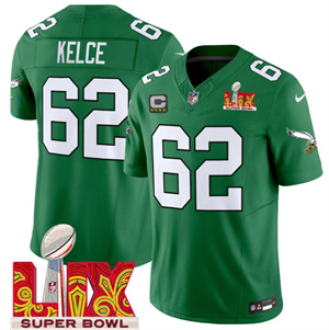 Philadelphia Eagles Kelly Green Super Bowl LIX Patch Vapor Limited Football Jersey - All Stitched Kelly Green Jason Kelce