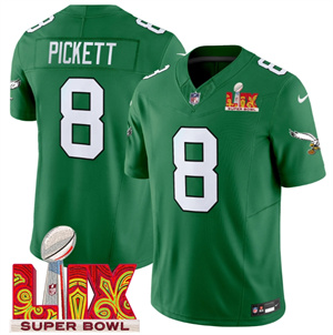 Philadelphia Eagles Kelly Green Super Bowl LIX Patch Vapor Limited Football Jersey - All Stitched Kelly Green Kenny Pickett
