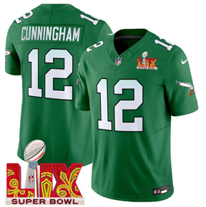 Philadelphia Eagles Kelly Green Super Bowl LIX Patch Vapor Limited Football Jersey - All Stitched Kelly Green Randall Cunningham