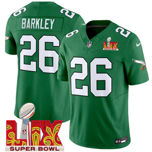 Philadelphia Eagles Kelly Green Super Bowl LIX Patch Vapor Limited Football Jersey - All Stitched Kelly Green Saquon Barkley