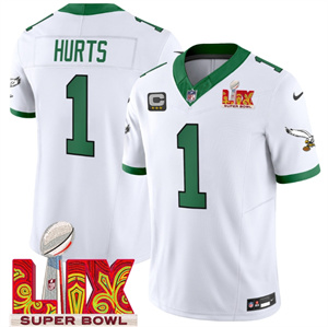 Philadelphia Eagles Kelly Green Super Bowl LIX Patch Vapor Limited Football Jersey - All Stitched Kelly White Jalen Hurts