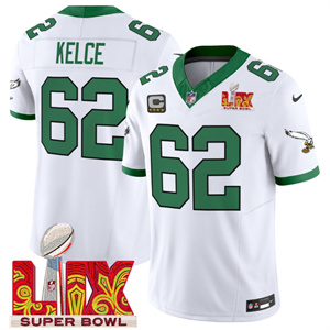 Philadelphia Eagles Kelly Green Super Bowl LIX Patch Vapor Limited Football Jersey - All Stitched Kelly White Jason Kelce