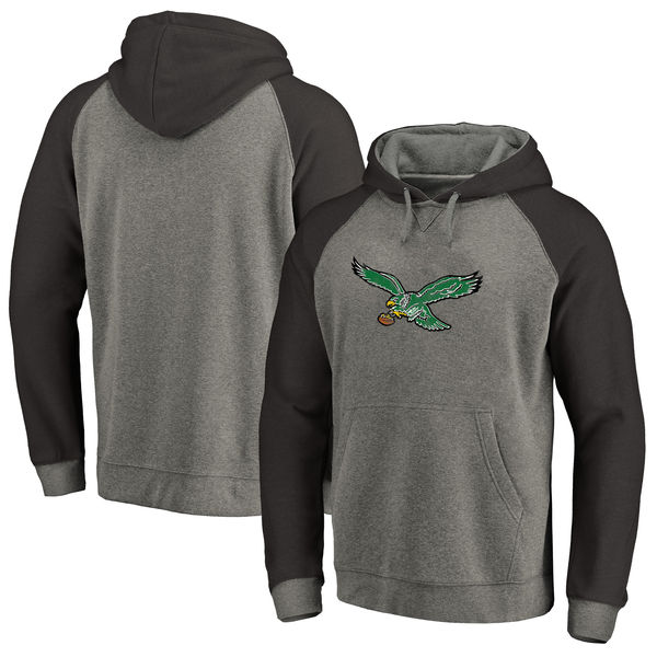 Philadelphia Eagles NFL Pro Line By Fanatics Branded Throwback Logo Tri-Blend Raglan Pullover Hoodie Gray Black