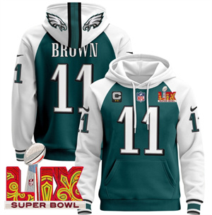 Philadelphia Eagles Super Bowl LIX Patch Pullover Hoodie  Midnight Green A.J. Brown  11