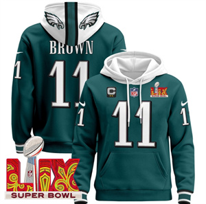 Philadelphia Eagles Super Bowl LIX Patch Pullover Hoodie  Midnight Green A.J. Brown 11