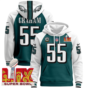 Philadelphia Eagles Super Bowl LIX Patch Pullover Hoodie  Midnight Green Brandon Graham  55