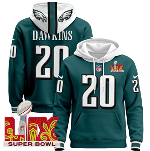 Philadelphia Eagles Super Bowl LIX Patch Pullover Hoodie  Midnight Green Brian Dawkins20