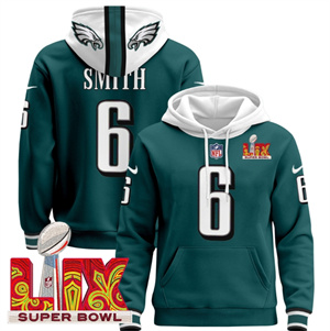 Philadelphia Eagles Super Bowl LIX Patch Pullover Hoodie  Midnight Green DeVonta Smith 6