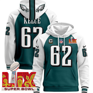 Philadelphia Eagles Super Bowl LIX Patch Pullover Hoodie  Midnight Green Jason Kelce62