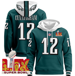 Philadelphia Eagles Super Bowl LIX Patch Pullover Hoodie  Midnight Green Randall Cunningham 12