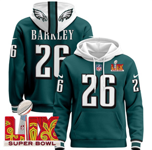 Philadelphia Eagles Super Bowl LIX Patch Pullover Hoodie  Midnight Green Saquon Barkley 26