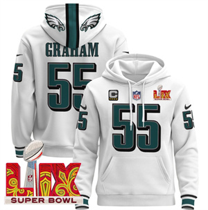 Philadelphia Eagles Super Bowl LIX Patch Pullover Hoodie  White Brandon Graham 55