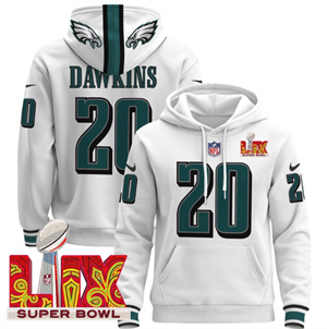 Philadelphia Eagles Super Bowl LIX Patch Pullover Hoodie  White Brian Dawkins 20