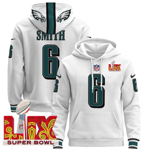 Philadelphia Eagles Super Bowl LIX Patch Pullover Hoodie  White DeVonta Smith 6