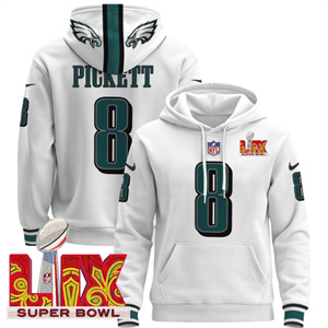 Philadelphia Eagles Super Bowl LIX Patch Pullover Hoodie  White Kenny Pickett 8