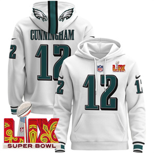 Philadelphia Eagles Super Bowl LIX Patch Pullover Hoodie  White Randall Cunningham 12