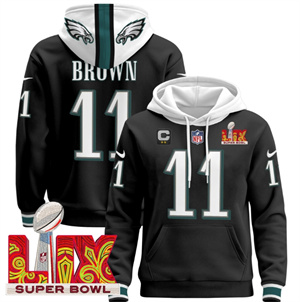 Philadelphia Eagles Super Bowl LIX Patch Pullover Hoodie Black A.J. Brown 11