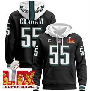 Philadelphia Eagles Super Bowl LIX Patch Pullover Hoodie Black Brandon Graham55