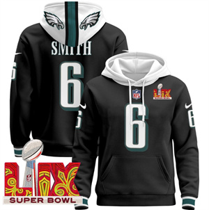 Philadelphia Eagles Super Bowl LIX Patch Pullover Hoodie Black DeVonta Smith  6