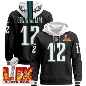 Philadelphia Eagles Super Bowl LIX Patch Pullover Hoodie Black Randall Cunningham 12