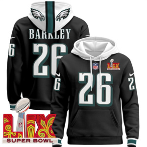 Philadelphia Eagles Super Bowl LIX Patch Pullover Hoodie Black Saquon Barkley 26