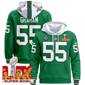 Philadelphia Eagles Super Bowl LIX Patch Pullover Hoodie Kelly Green Brandon Graham55