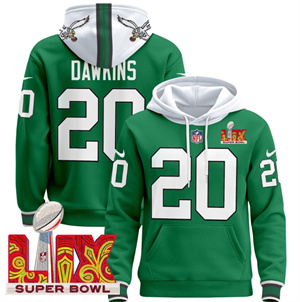 Philadelphia Eagles Super Bowl LIX Patch Pullover Hoodie Kelly Green Brian Dawkins 20