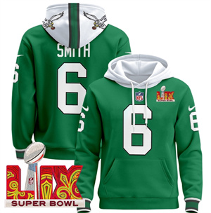 Philadelphia Eagles Super Bowl LIX Patch Pullover Hoodie Kelly Green DeVonta Smith 6