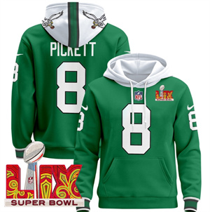 Philadelphia Eagles Super Bowl LIX Patch Pullover Hoodie Kelly Green Kenny Pickett 8