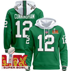 Philadelphia Eagles Super Bowl LIX Patch Pullover Hoodie Kelly Green Randall Cunningham 12