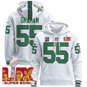 Philadelphia Eagles Super Bowl LIX Patch Pullover Hoodie Kelly White Brandon Graham 55