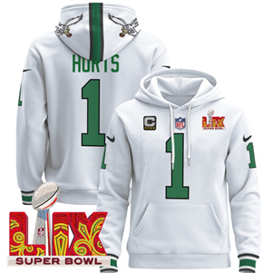 Philadelphia Eagles Super Bowl LIX Patch Pullover Hoodie Kelly White Jalen Hurts1