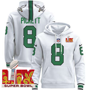 Philadelphia Eagles Super Bowl LIX Patch Pullover Hoodie Kelly White Kenny Pickett8