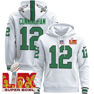 Philadelphia Eagles Super Bowl LIX Patch Pullover Hoodie Kelly White Randall Cunningham 12