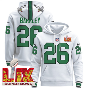 Philadelphia Eagles Super Bowl LIX Patch Pullover Hoodie Kelly White Saquon Barkley26