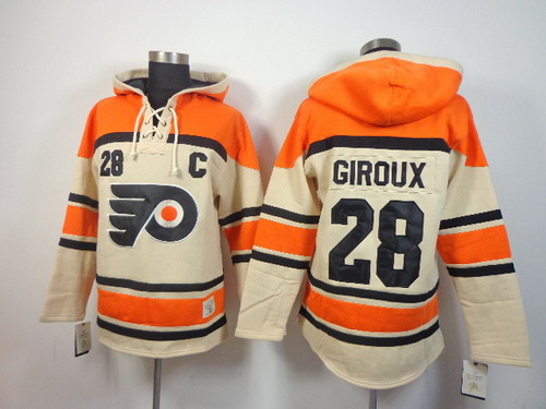 Philadelphia Flyers #28 Claude Giroux Cream Hoody Stitched