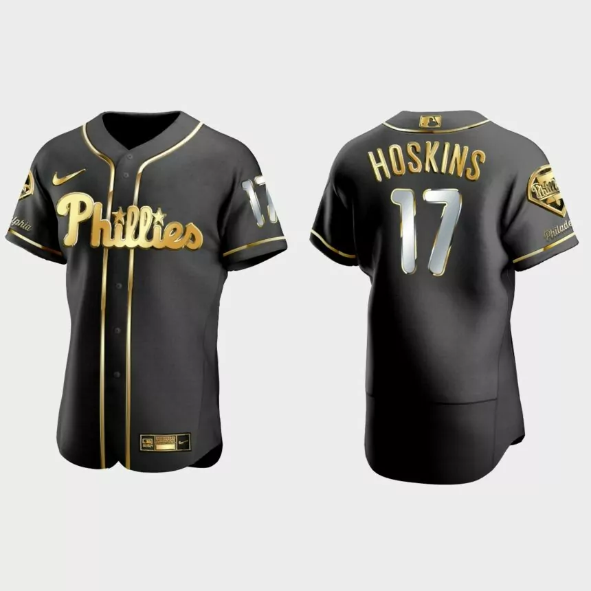 Philadelphia Phillies #17 Rhys Hoskins Golden Edition Authentic Jersey – Black