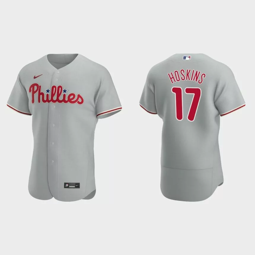 Philadelphia Phillies #17 Rhys Hoskins Gray Authentic 2020 Road Jersey