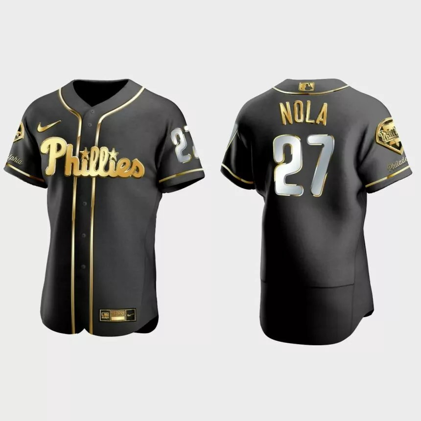Philadelphia Phillies #27 Aaron Nola Golden Edition Authentic Jersey – Black
